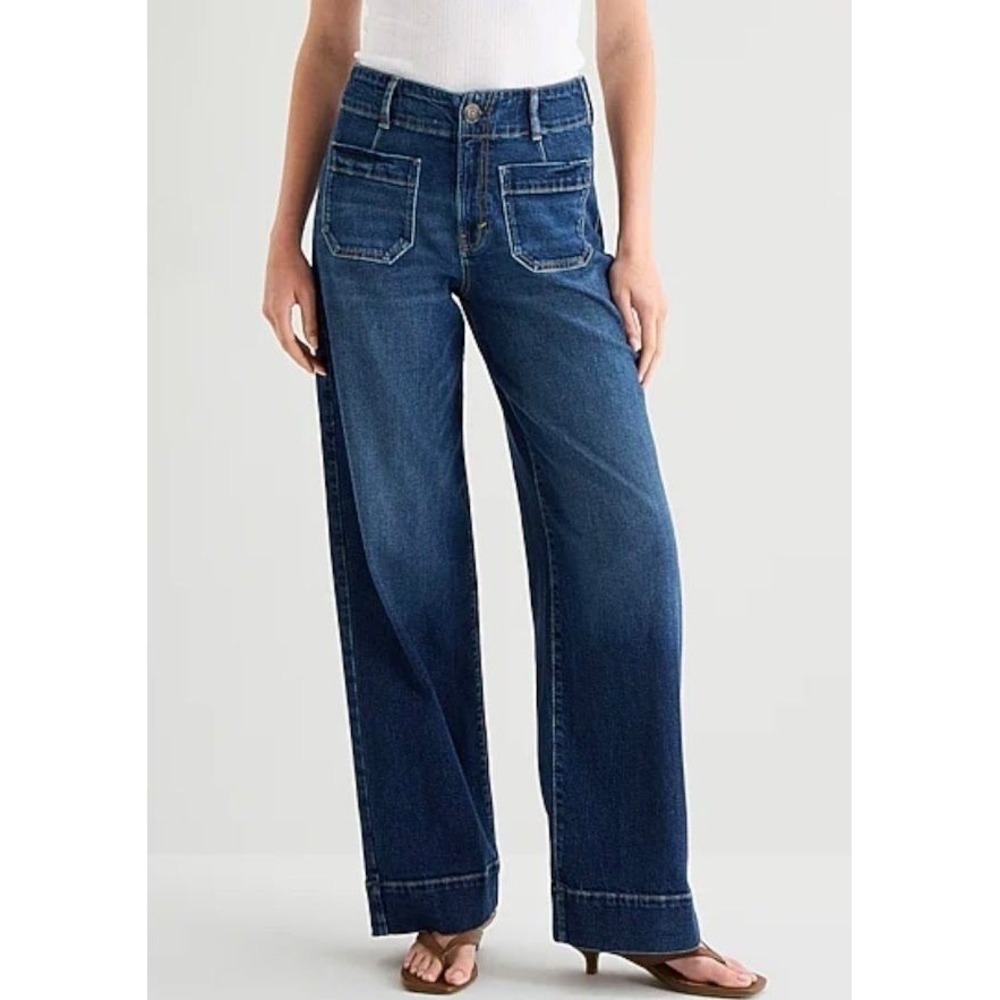 a.n.a A New Approach Highest Rise Patch Pocket Wide Leg Jeans Blue Size 6 NWT